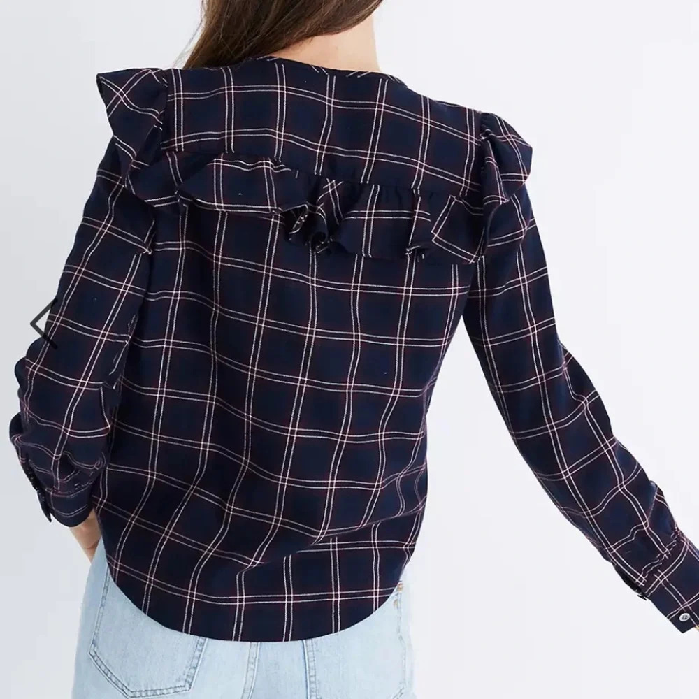 MADEWELL PLAID RUFFLE FLANNEL TOP - Picture 3 of 7